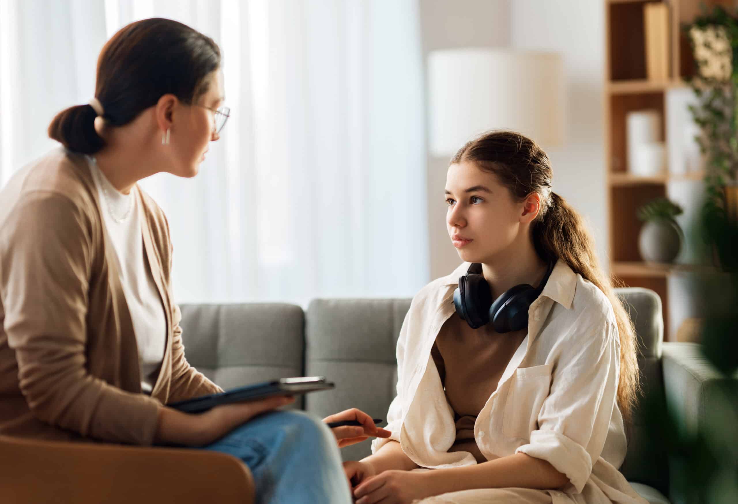 Consultation of teenager on reception for psychologist.